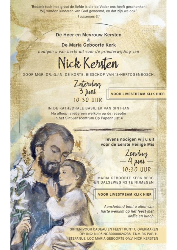 Uitnodiging: Priesterwijding en eerste mis Nick Kersten